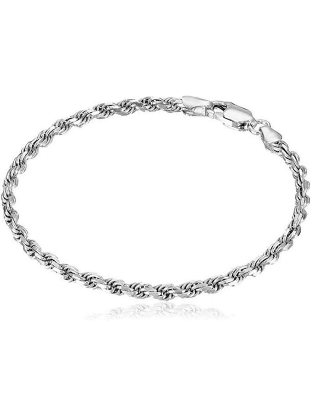 Sterling Silver Diamond Cut Twist Rope Chain Bracelet - Thick Braided Design for
